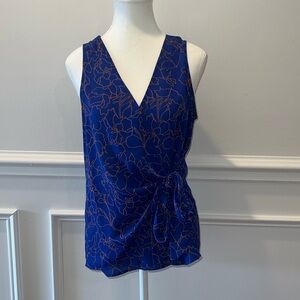 Allison Joy Blue Tie Front Top With Orange Floral Pattern Size Small
